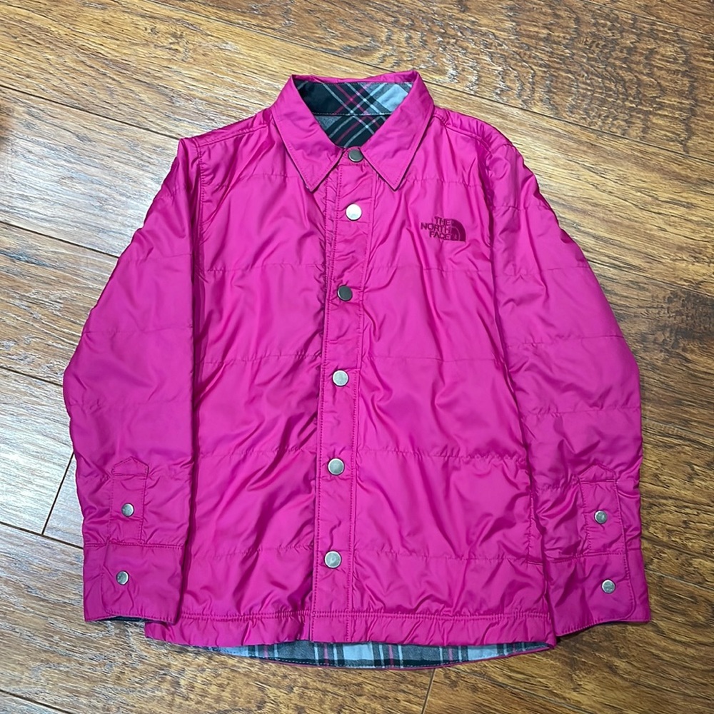 The North Face girls small reversible button down fleece jacket